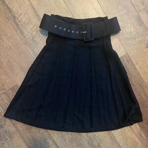 Lapis Knit Midi Skirt Black Wool Blend Belted M